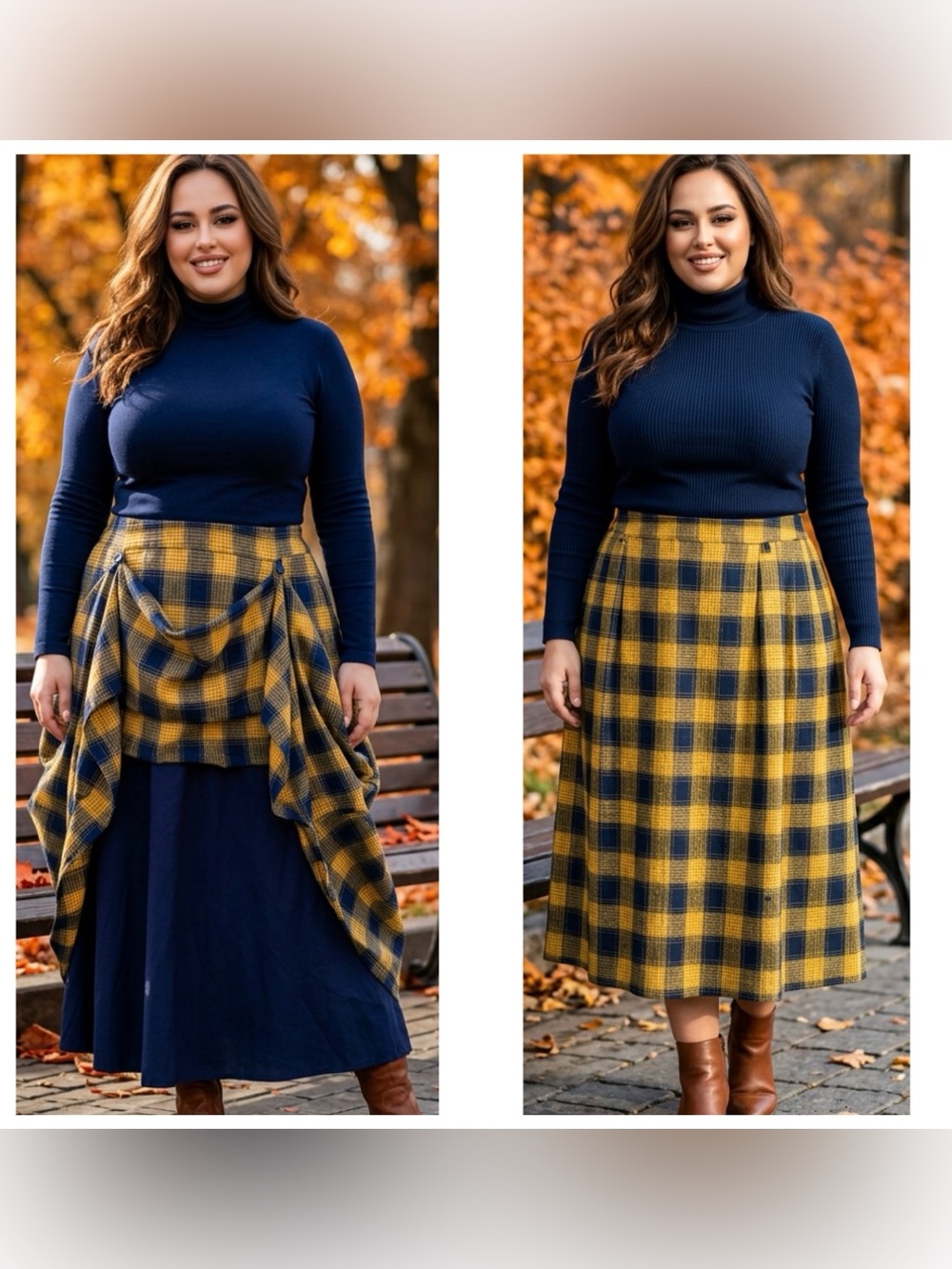 Scarlet Darkness women 2X Plaid layered renaissance A-Line Midi Skirt pockets